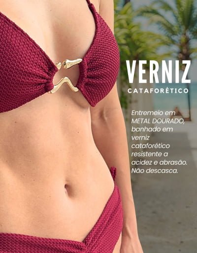 Biquíni Cortininha Maré com Cintura Alta e Cordão Carmel Vermelho Carmim