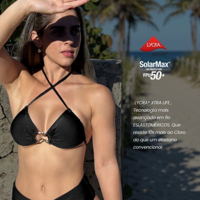 Biquíni Maré Trilobal Gloss Com Cintura Alta Preto
