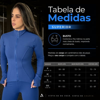 Jaqueta Fitness Slim Gola Alta e Dedeira Azul