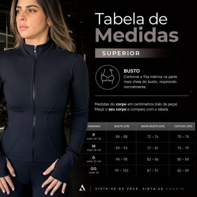 Jaqueta Fitness Slim Gola Alta e Dedeira Preto